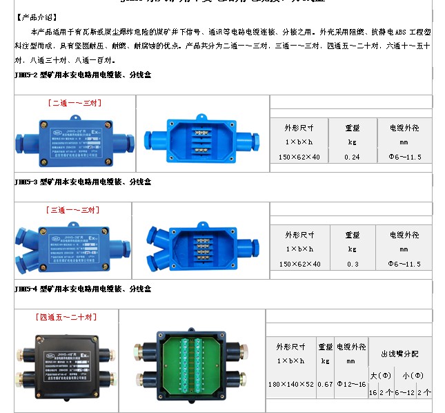 JHH5-2，JHH5-3，JHH5-4，JHH5-6本安接線盒