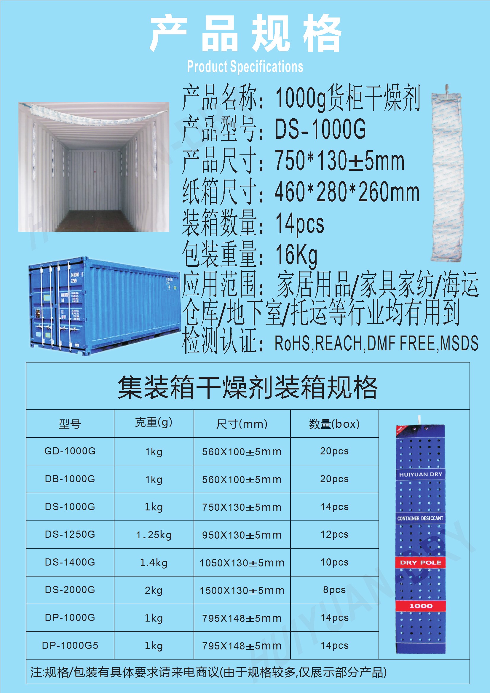 司前雙水三江貨物出口貨柜1000g集裝箱干燥劑江門惠源生產(chǎn)