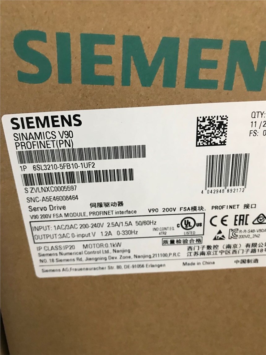 6SL3210-5FB10-1UA2 西門子 V90 0.1KW 驅(qū)動器 現(xiàn)貨供應